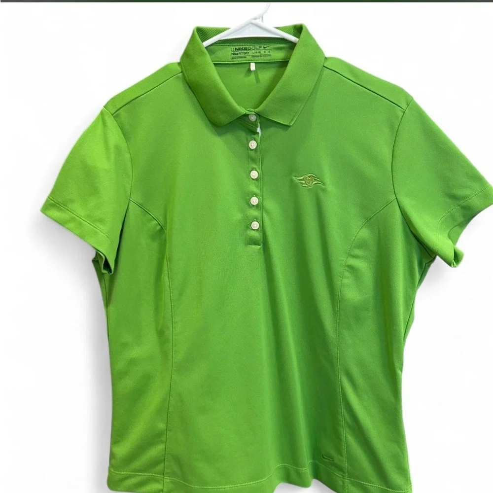 Nike Women’s Bright Green Button-Front Polo Shirt, Nike Golf with Disney logo